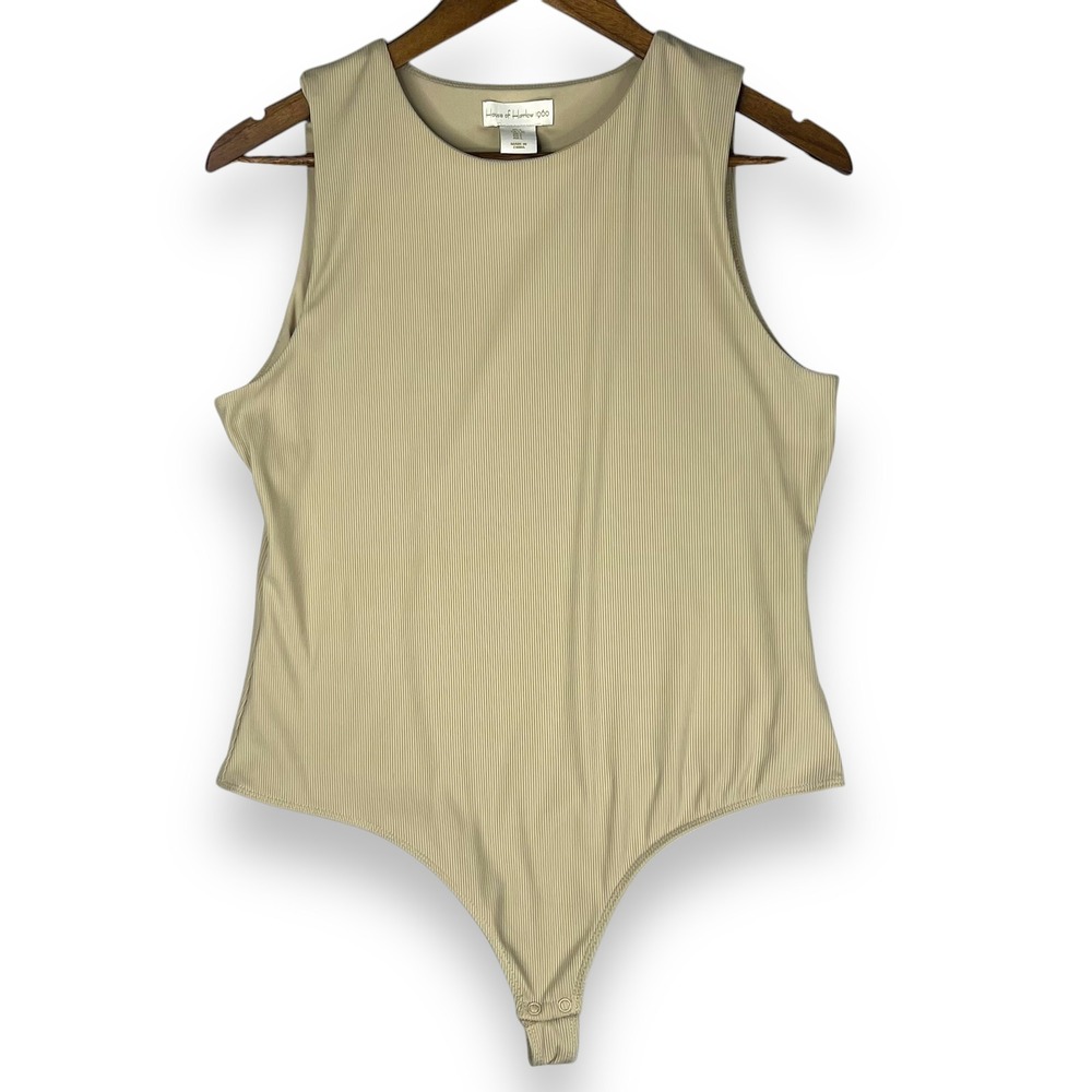House of Harlow 1960 Ribbed Lined Button Bodysuit Tank Top Soft Beige Neutral L